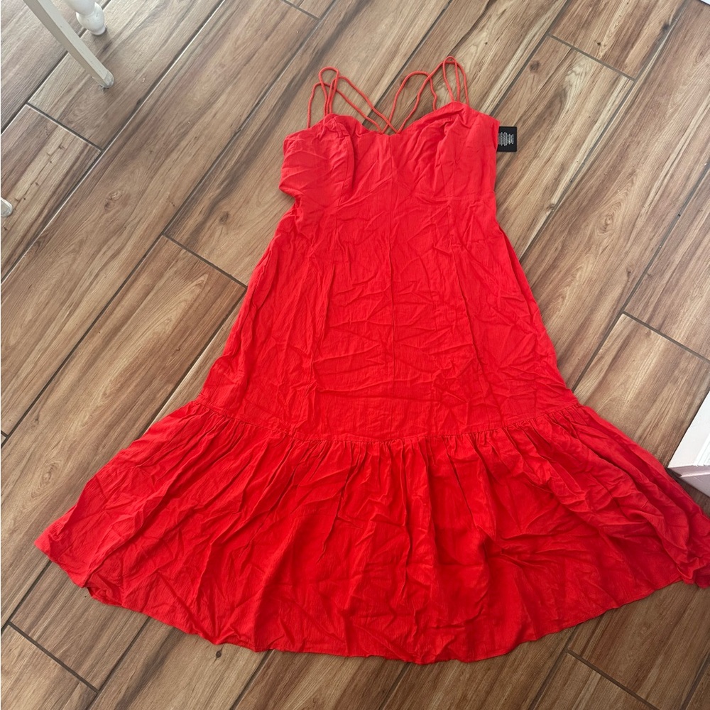 Eloquii Vibrant Red Strappy Ruffle-Hem Maxi Dress
